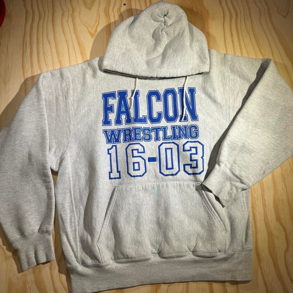 Eagle Super Heavyweight Falcon Wrestling Hoodie Gray Large Made in USA 16-03